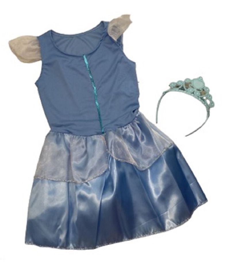 Vestido Infantil Cinderela Azul brilho com tiara - Fabuloso Ateliê