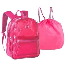 Mochila Clio Style Transparente Neon Com Bolsa Removível