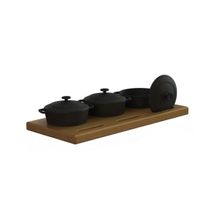 Conjunto 03 Panelinhas Ferro Fundido e Aparador Madeira