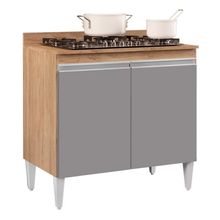 Balcão para Cooktop de Cozinha com Tampo 2 Portas Brenda Castanho e Cinza 80 cm - D'Rossi