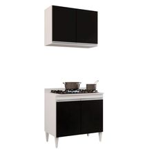 Kit Armário Aéreo e Balcão para Cooktop de Cozinha 02 Portas Diana Branco e Preto 80 cm - D&#039Rossi