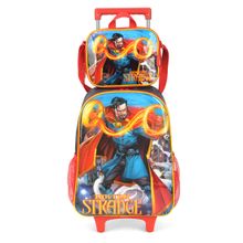Mochila De Rodinhas Escolar Doutor Estranho + 1 Lancheira Cinza Luxcel
