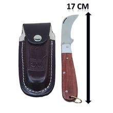 Canivete Cabo Madeira 17 cm Ponta Curva Inox Bainha Vinho