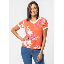 Blusa Pau a Pique Estampada Coral