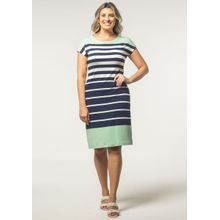Vestido Pau a Pique Listrado Azul Marinho e Verde