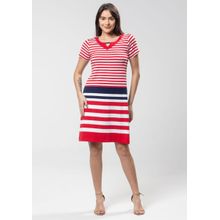 Vestido Pau a Pique Listrado Vermelho e Azul Marinho