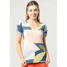Blusa Manga Curta Pau a Pique Estampada Azul