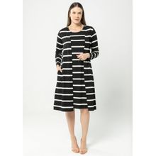 Cardigan Pau a Pique m/l e Vestido m/c Listrado Preto