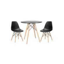 Kit - Mesa Redonda Eames 70 Cm Preto + 2 Cadeiras Eiffel Dsw Preto