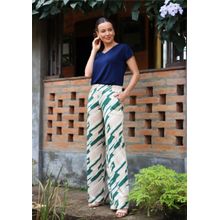 Calça Pantalona Pau a Pique Estampada Verde