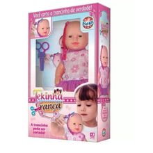 Boneca Baby Faz Trancinha Cabelo Tekinha + Tesourinha Rosa