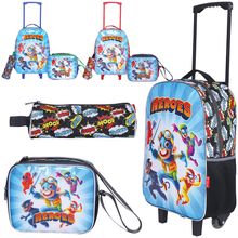 KIT MOCHILA CARRINHO 16'' + LANCHEIRA + ESTOJO HEROES