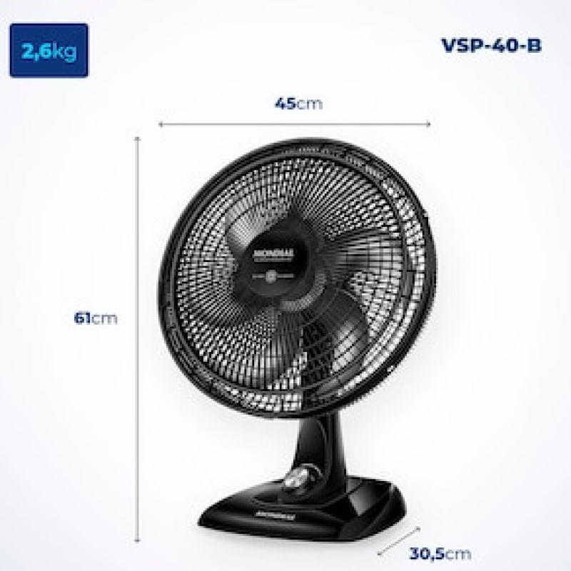 Ventilador De Mesa 40cm Mondial Super Power VSP-40-B 6 Pás 3 ...