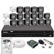 Kit 16 Câmeras Intelbras 3220b Full Color Com Áudio Dvr Intelbras Mhdx 1232 Hd 4tb