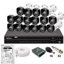 Kit 16 Câmeras Intelbras 1220b Full Color  Dvr Intelbras Mhdx 1232 Hd 4tb