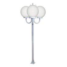 Poste Luminária Globo P Triplo Braço Curvo Cima Branco 300cm
