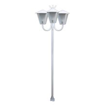Poste Braço Curvo Luminária Romana Tripla Jardim Branco 2Mt