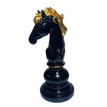 Estátua p/ Decoração Luxo Chess Cavalo Preto de Resina Verito
