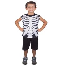 Fantasia Infantil Esqueletinho Pop Regata e Short Halloween De 2 À 8 Anos