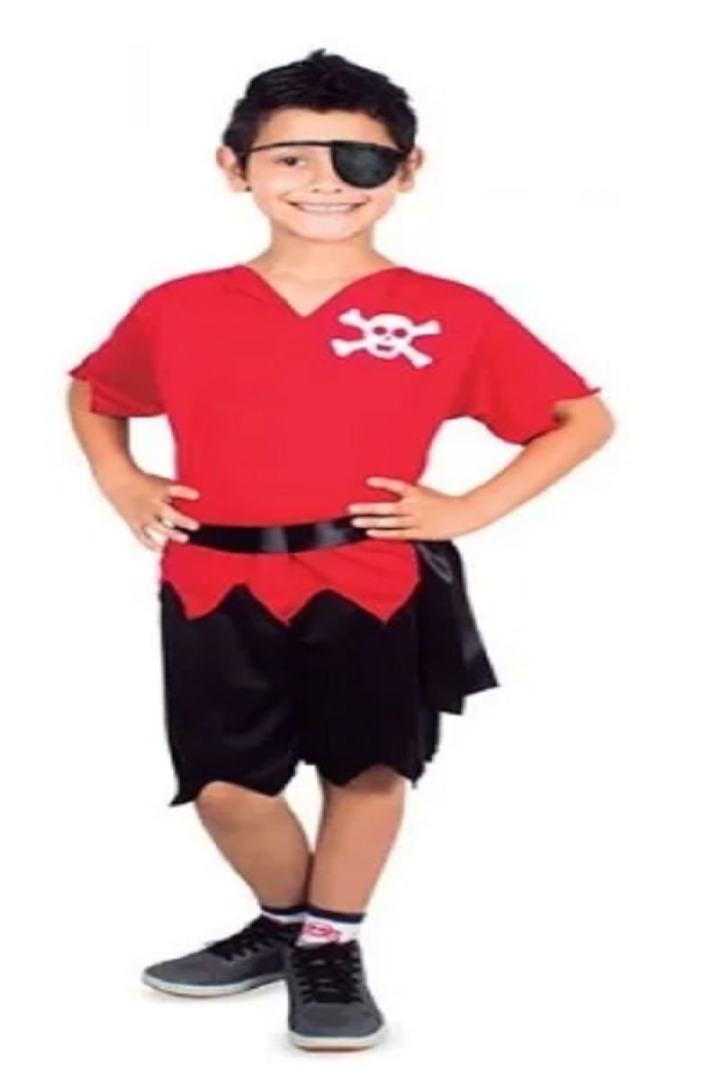 Fantasia Pirata Infantil Masculino Tapa Olho Camiseta Shorts