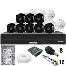 Kit 8 Câmeras Intelbras 1120b Full Hd Dvr Mhdx 1016-c Intelbras Com Detecção De Movimentos Hd 3tb