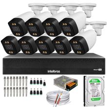 Kit 9 Câmeras Segurança FullColor Visão Noturna Colorida Dvr Intelbras 1016c Hd 500gb