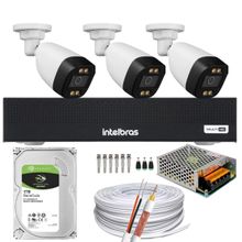 Kit 3 Câmeras Segurança FullColor Colorido Dia e Noite Dvr Intelbras 1004c Hd 500gb