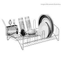 Escorredor de Louça Cromado Laminado 16 Pratos 08 Copos Porta Talher em Inox