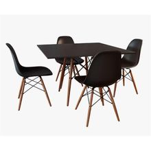 Conjunto de Mesa de Jantar Eames Eiffel Quadrada 90cm Tampo de Madeira Preto com 4 Cadeiras Pretas