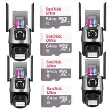 Kit 4 Câmera De Segurança Externa Lente Dupla 4k Led Sirene Policial Cartão 64gb