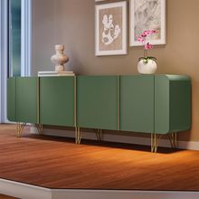 Buffet Decorativo com Puxadores em Alumínio Pés Aço Maciço Virginia Verde Pistache G26 - Gran Belo