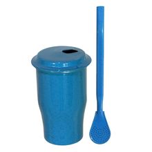 Kit Copo Tereré Alumínio + Bomba Metal Bojo Color Azul