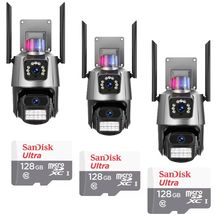 Kit 3 Câmera De Segurança Externa Lente Dupla 4k Led Sirene Policial Cartão 128gb