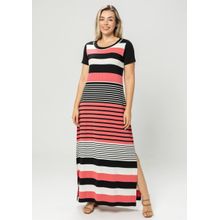 Vestido Longo Pau a Pique Listrado Rosê