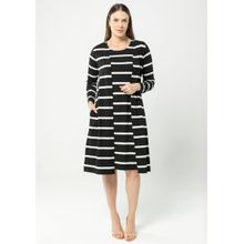 Cardigan Pau a Pique m/l e Vestido m/c Listrado Preto