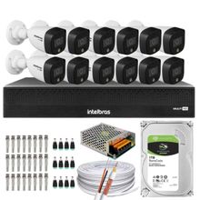 Kit 12 Cameras 1220 Full Color Intelbras Dvr Mhdx 16 Ch Color Noite  C/HD 1TB