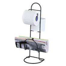 Porta Papel Higienico de Chão com Revisteiro Suporte para 2 Rolos Preto