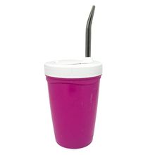 Copo Cuia Tereré Plástico Prático Rosa Com Bomba Inox