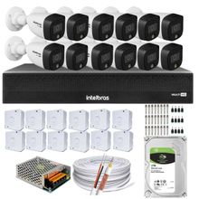 Kit 12 Cameras 1220 Full Color Intelbras Dvr Mhdx 16 Ch Color Noite 1TB