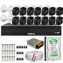 Kit 14 Cameras 1220 Full Color Intelbras Dvr Mhdx 16 Ch Color Noite  C/HD 500GB