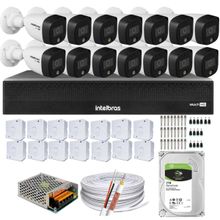Kit 14 Cameras 1220 Full Color Intelbras Dvr Mhdx 16 Ch Color Noite 1TB