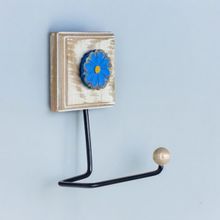 Porta Papel Higiênico Madeira flor Azul