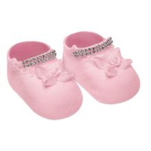 Meia Sapatinho Selene Com Apliques Recém-Nascido - Rosa