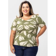 Blusa Manga Curta Pau a Pique Estampada Verde