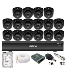 Kit 16 Câmeras Intelbras 3220d Mini Black Com Áudio Dvr Intelbras Imhdx 3132 Inteligência Artificial Hd 2tb