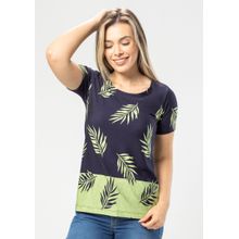 Blusa Pau a Pique Estampada Azul Marinho