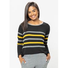 Blusa m/l Pau a Pique Listrada Preto