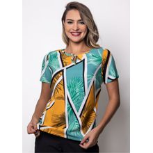 Blusa Pau a Pique Estampada Mostarda e Verde