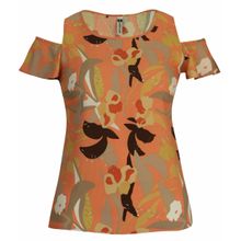 Blusa Pau a Pique Estampada Manga Vazada Salmom