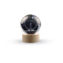 Luminária Abajur Globo Roda Gigante LED USB Enfeite Decorativo Esfera de Vidro 3D Base de Madeira